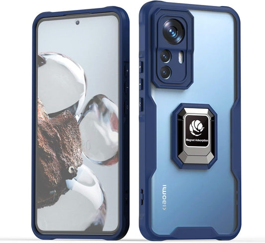 Case for Xiaomi Mi 12T/ Mi 12T Pro Case Dual Layer Shockproof Acrylic Cover with 360 Rotating Ring Kickstand for Magnetic Car Mount Clear Hard Back Cover Compatible with Xiaomi Mi 12T/ Mi 12T Pro (B)  hunmansaf   