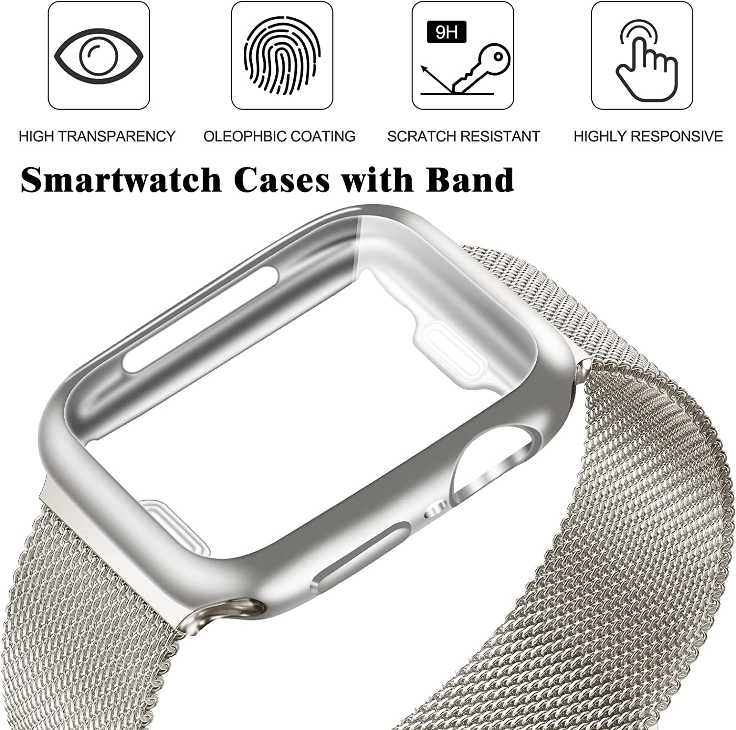 Geoumy Metal Magnetic Bands Compatible for Apple Watch Band 45Mm with Case, Stainless Steel Milanese Mesh Loop Replacement Strap Compatible with Iwatch Series 8/7/6/5/4/3/2/1 SE Women Men,Starlight  Geoumy   