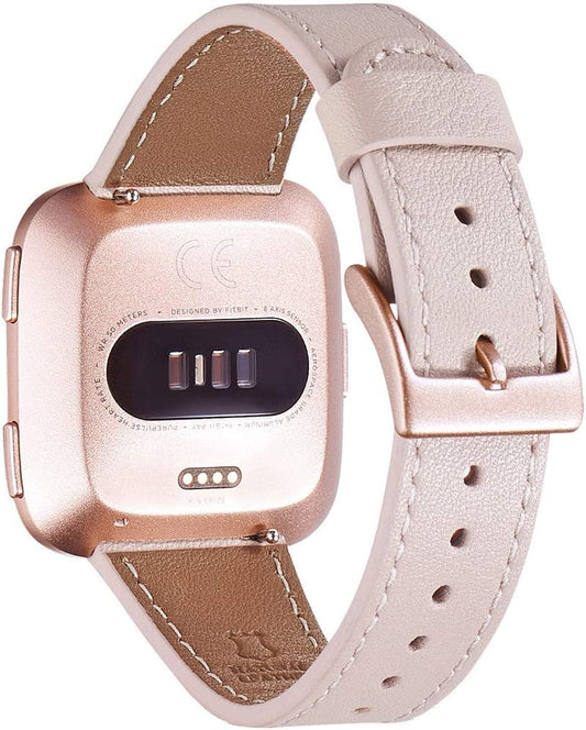 WFEAGL for Fitbit Versa Bands, Top Grain Leather Band Replacement Strap for Fitbit Versa/Versa 2 /Versa Lite/Versa SE Fitness Smart Watch (Pinksand Band+ Rosegold Buckle)  WFEAGL   