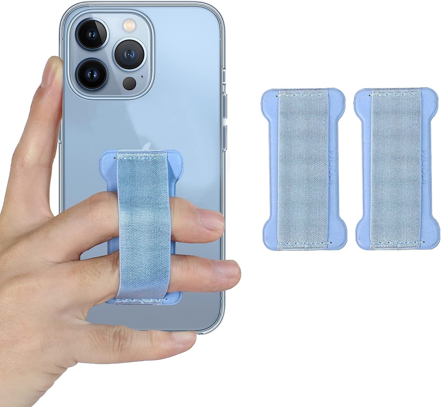 WUOJI - Finger Strap Phone Holder - Ultra Thin Anti-Slip Universal Cell Phone Grips Band Holder for Back of Phone - 2Pack(Black)  WUOJI Light blue  