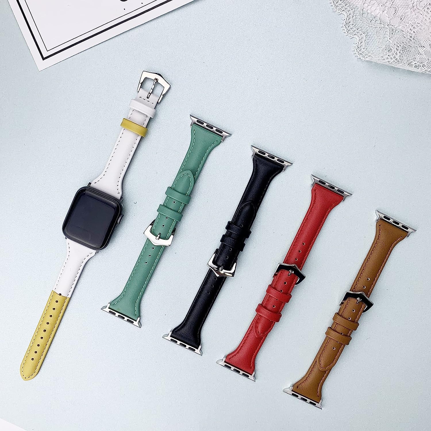 Slim Leather Band Compatible with Apple Watch 42Mm 44Mm for Women, Genuine Leather Thin Wristband Replacement Strap for Iwatch Series SE /6 /5 /4 /3 /2 /1 / Sport Edition (Brown, 42/44Mm)  UOOFROM   