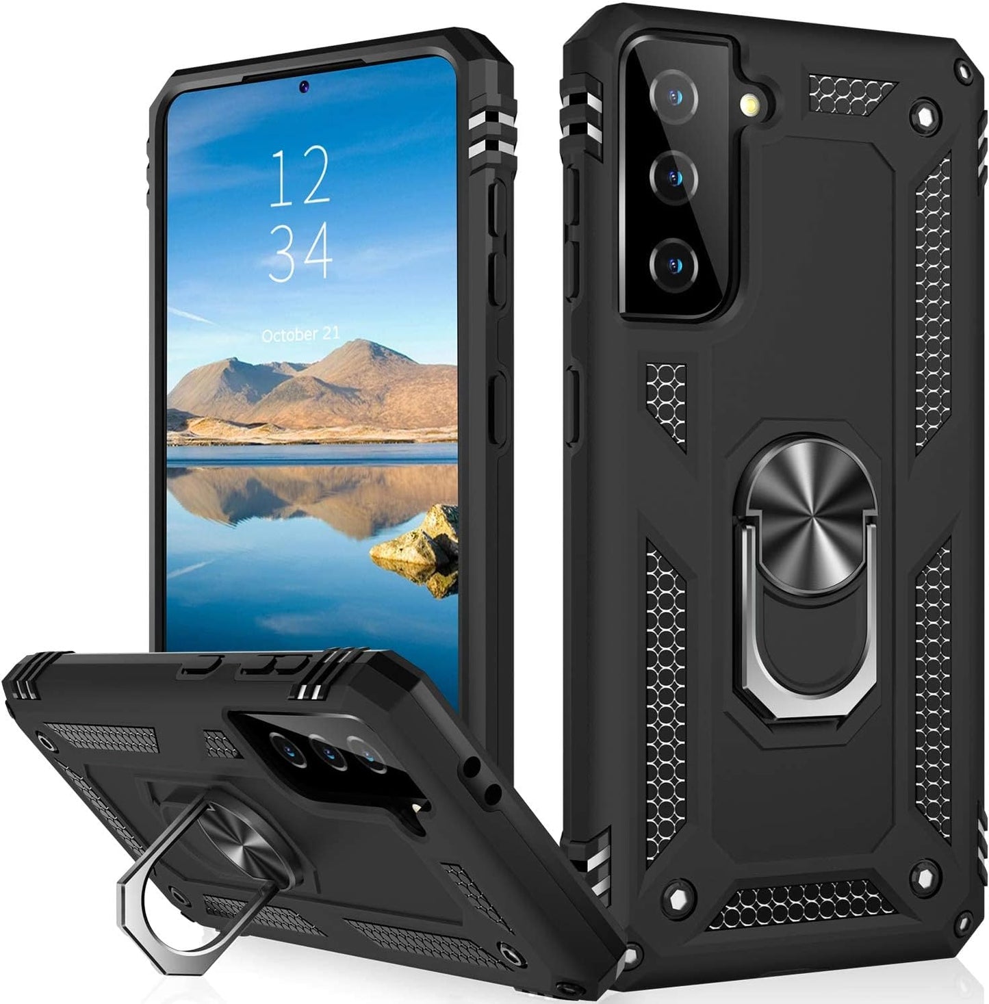 IKAZZ Galaxy S21 Ultra Case,Samsung S21 Ultra Cover Military Grade Shockproof Heavy Duty Protective Phone Case Pass 16Ft Drop Test with Magnetic Kickstand for Samsung Galaxy S21 Ultra Purple  IKAZZ Black Galaxy S21 Plus (Medium 6.7") 