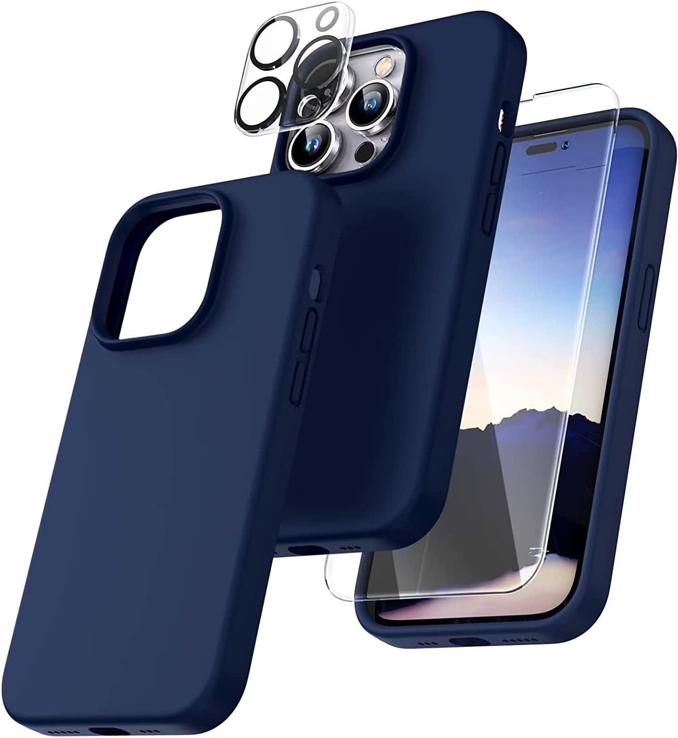 TOCOL [5 in 1 Designed for Iphone 14 Pro Case, with 2 Pack Screen Protector + 2 Pack Camera Lens Protector, Liquid Silicone Phone Case 6.1 Inch, [Anti-Scratch] [Drop Protection], Alpine Green  TOCOL   