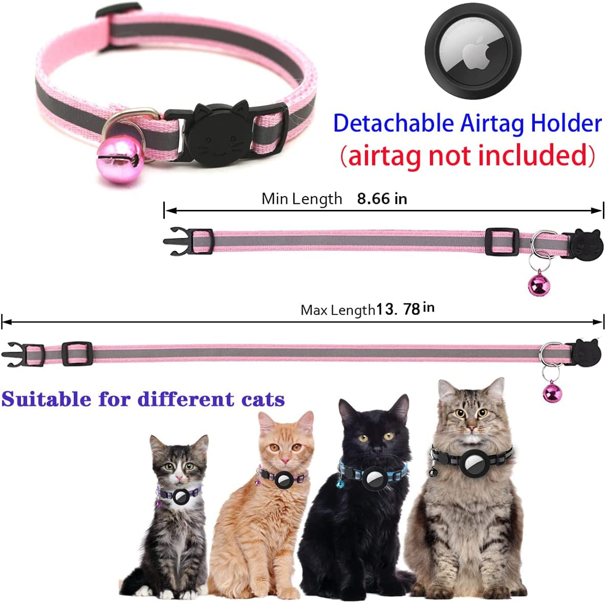 Airtag Cat Collar, Reflective Kitten Collar Breakaway with Airtag Holder, 0.4 Inches in Width (Pink)  Dgerp   
