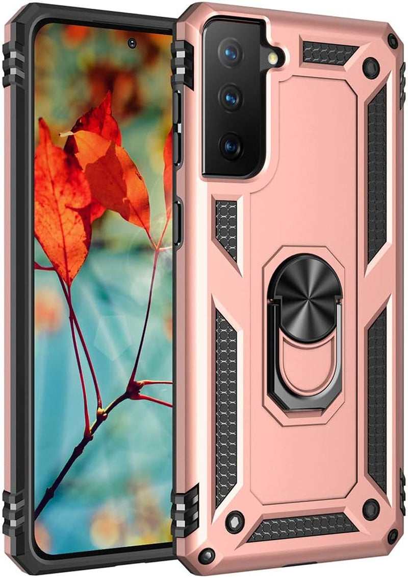 Military Grade Drop Impact for Samsung Galaxy S21 plus Case Galaxy S21 plus 5G Case 360 Metal Rotating Ring Kickstand Holder Armor Heavy Duty Shockproof Case for Galaxy S21 plus Phone Case (Black)  Dionsibei Rose Gold  