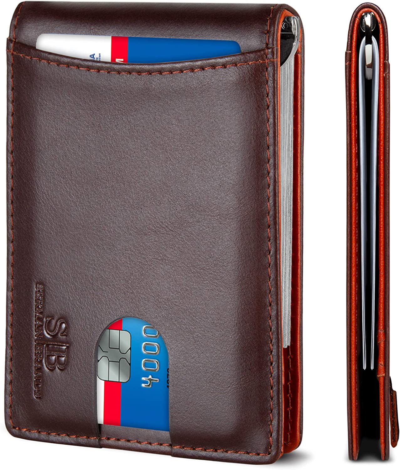 SERMAN BRANDS RFID Blocking Slim Bifold Genuine Leather Minimalist Front Pocket Wallets for Men with Money Clip Thin Mens  SERMAN BRANDS Melted Chocolate 1.0  