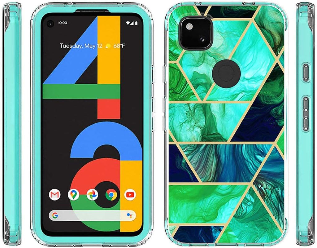 Jeylly Google Pixel 4A Case with Tempered Glass Screen Protector [2 Pack] [Not for 4A 5G], Hybrid Shockproof Slim Stylish Marble Design Protective Case for Google Pixel 4A 5.8 Inch (2020), Jade Green  Jeylly   