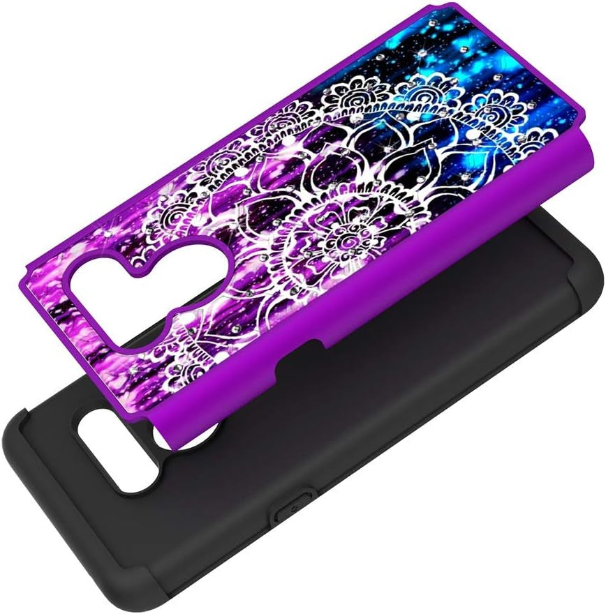 Zase LG G8 Thinq Case, Design for LG G8 Slim Hybrid Dual Layer Protection [Jewel Rhinestones] Shockproof Cute Girls Woman Sparkly Crystal Gem Cover [Bling Diamond] (Purple Blue Mandala Flower)  Zase   