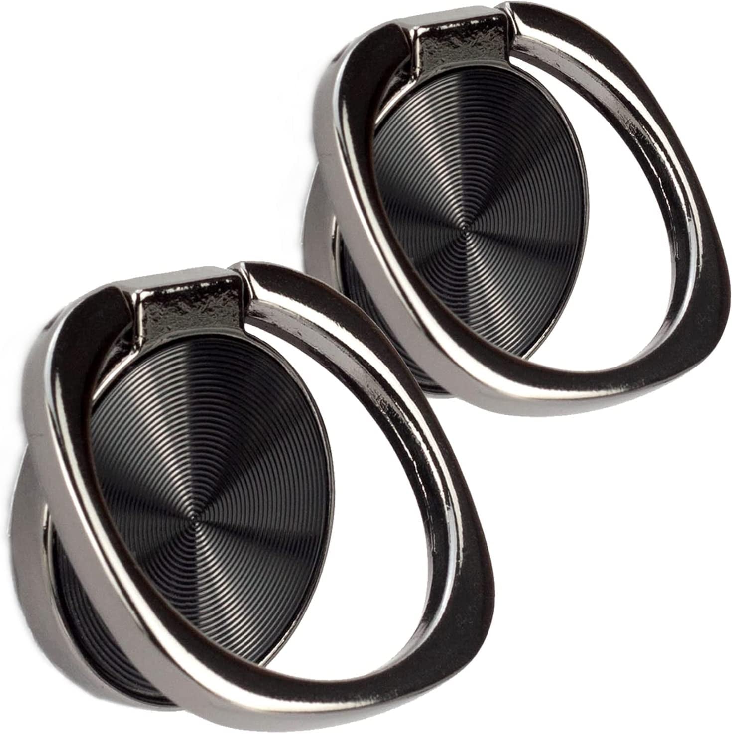 [2 Pack] Rounded CD Texture Cell Phone Ring Holder Stand, 360 Degree Rotation Finger Ring Kickstand with Polished Metal Phone Grip, Smartphone Accessories (Black)  Wansurs   