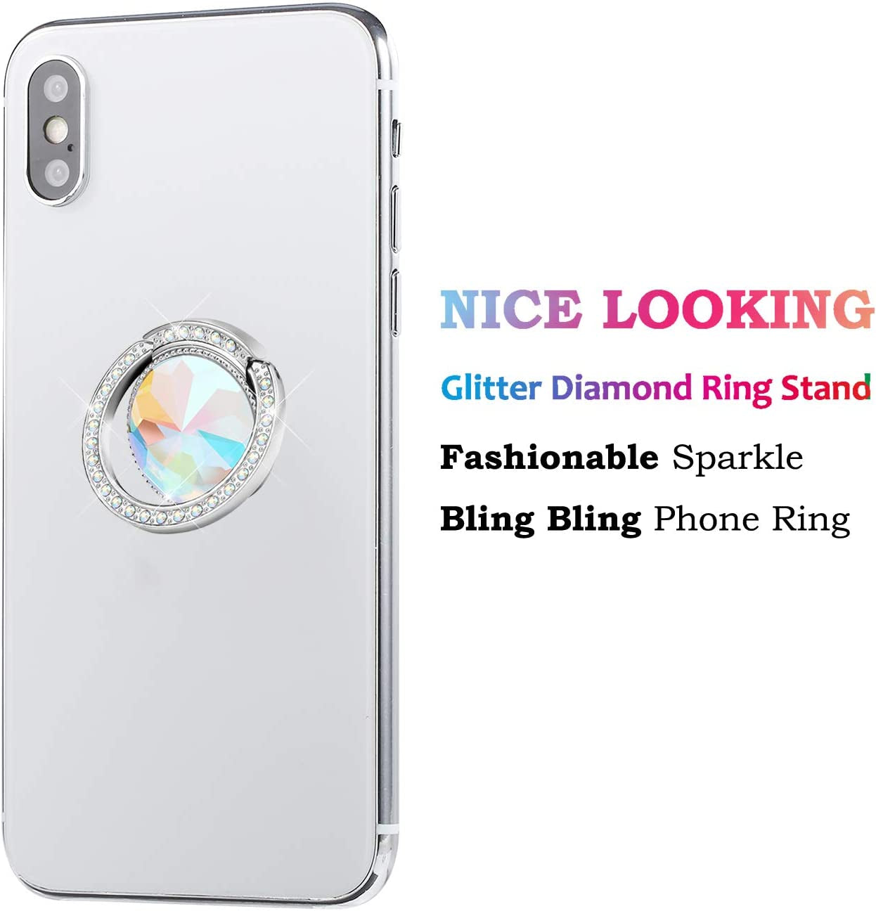 Lenoup Glitter Bling Bling Phone Ring Holder,Sparkle Phone Ring Grip Artificial Diamond Stand,Rhinestone Cell Finger Ring for Phones,Pad(Silver)  lenoup   