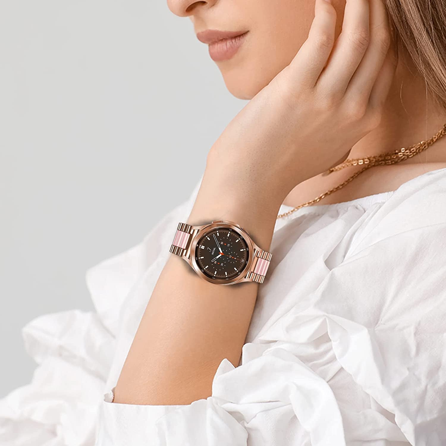 Oribox 20Mm Watch Bands Compatible for Watch Bands, Samsung Galaxy Watch Resin Pink Metal Wristband  ORIbox   