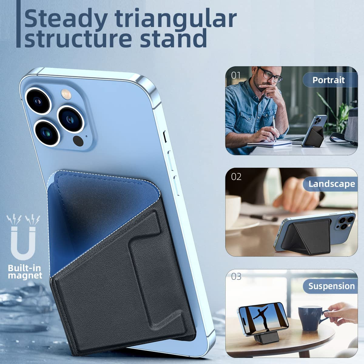 ZICISI Magnetic Wallet Stand with Card Holder,Magsafe Wallet Kickstand for Apple Iphone 14/13/12 Pro Max,Compatible with Mag Safe Accessories,3 Cards,Vagen Leather,Black  ZICISI   