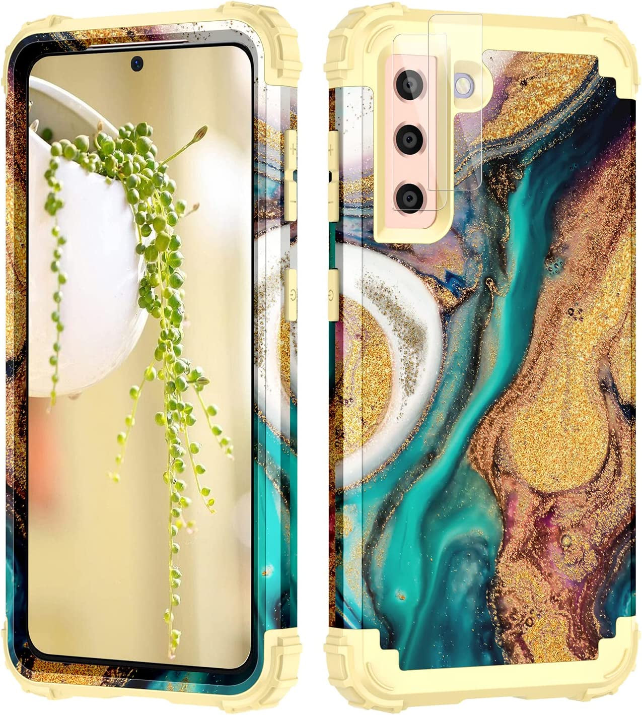 Rancase for Galaxy S21 5G Case,Three Layer Heavy Duty Shockproof Protection Hard Plastic Bumper +Soft Silicone Rubber Protective Case for Samsung Galaxy S21 5G 6.2 Inch,Purple Mandala  Rancase Gold  