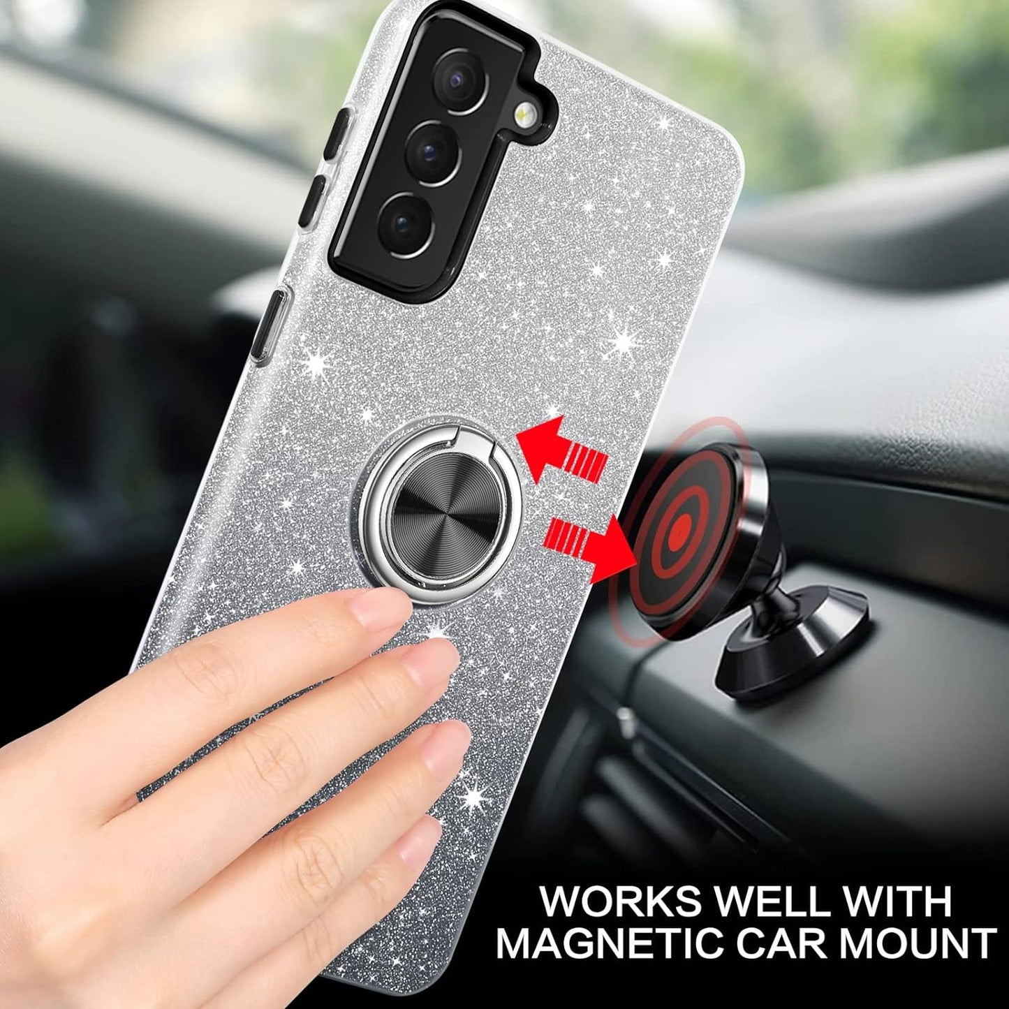 BENTOBEN Samsung Galaxy S21 plus Case 6.7", Sparkly Glitter Slim Phone Case with 360° Ring Holder Kickstand Car Mount Supported Dual Layer Protective Cover for Samsung Galaxy S21+ plus 5G 2021, Black  BENTOBEN   