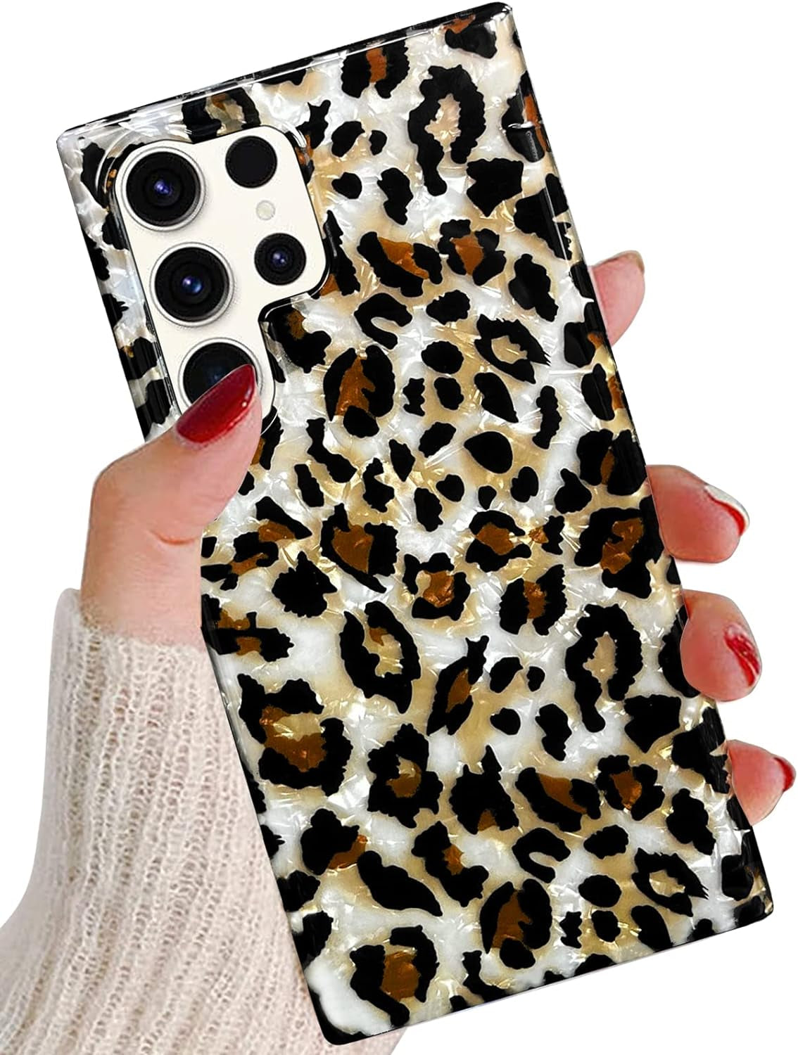 J.West Galaxy S22 Ultra Case 5G, Luxury Sparkle Glitter Translucent Clear Colorful Opal Pearly Thinfoil Design Shiny Print Soft Silicone Cover for Women Girls Slim TPU Protective Phone Case  J.west Light Brown  