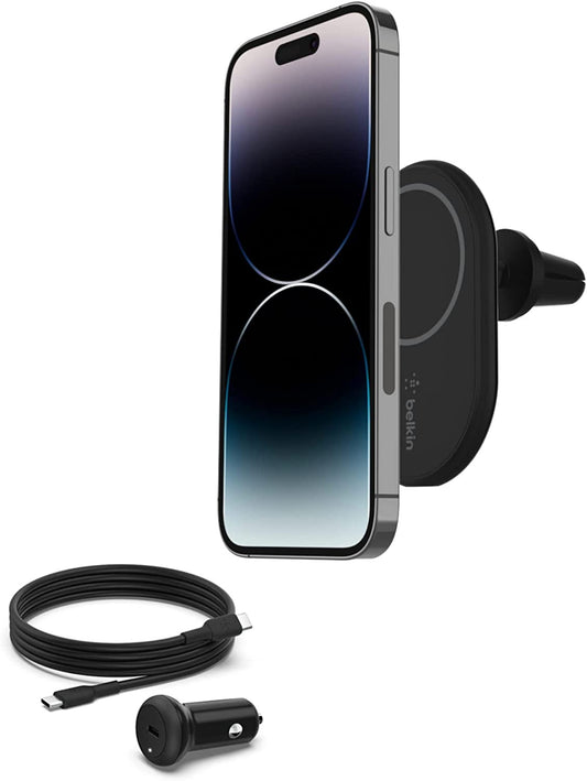 Belkin Magnetic Wireless Car Charger - Magsafe Compatible Car Mount Wireless Charger - Air Vent Mount with Included Power Supply for Iphone 14, Iphone 13 & Iphone 12 - Car Magnetic Phone Mount Charger  Belkin   