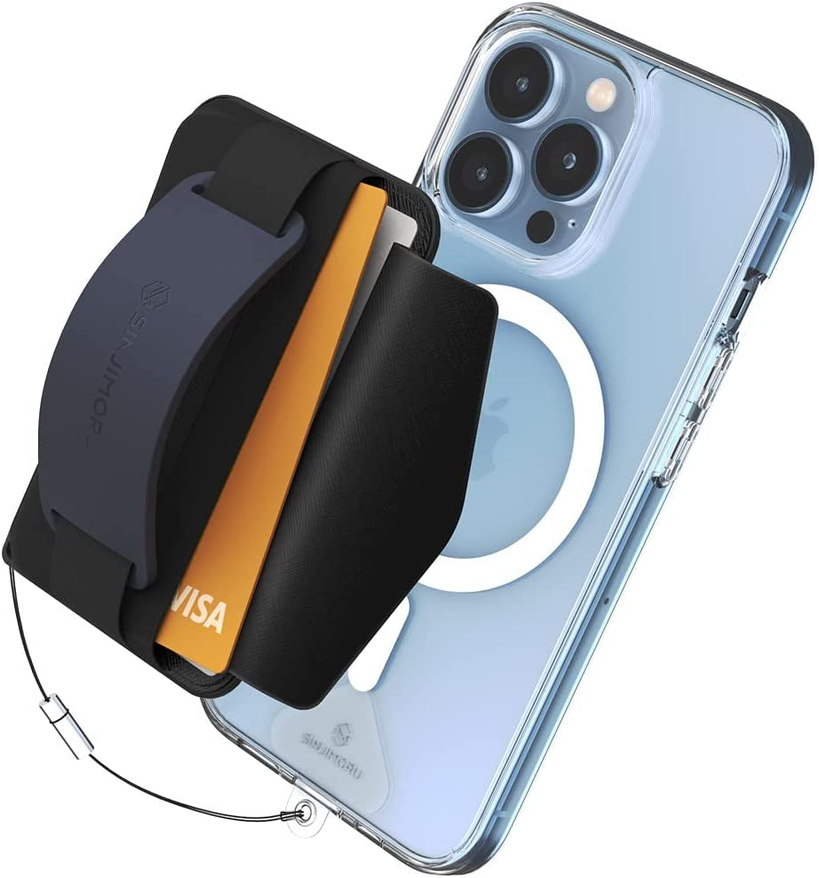 3 in 1 Magnetic Card Holder, Sinjimoru Magnetic Wallet for Magsafe as Cell Phone Wallet Stick on with Phone Grip Holder & Mobile Phone Kickstand Iphone 12 13 & Iphone 14 Series. M-Bgrip Black  Sinjimoru Co.Ltd M-Bgrip(2022 Updated) Navy Wallet for Magsafe 