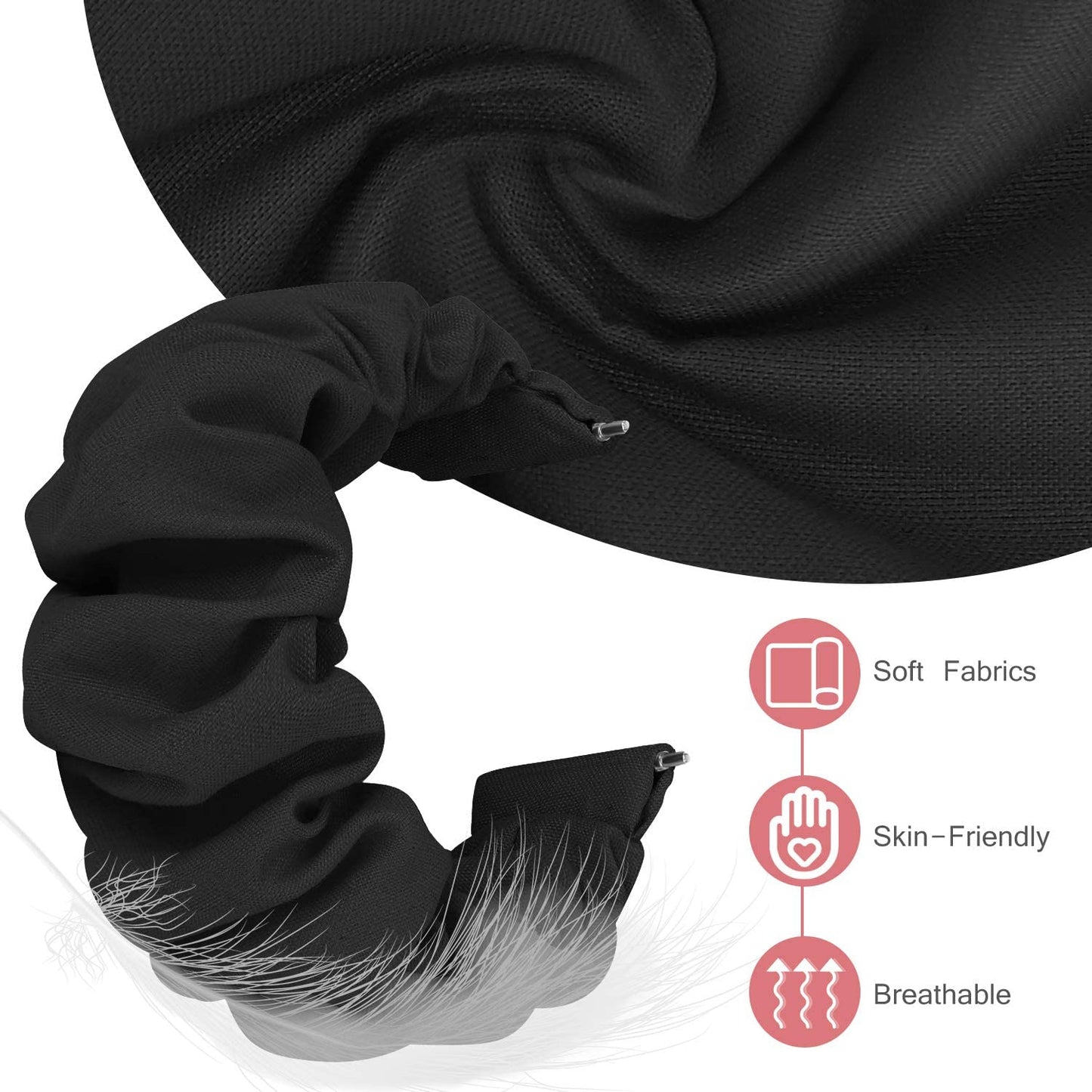 20Mm 22Mm Scrunchies Watch Bands, Cute Elastic Replacement Bands for Women with Quick Release Bar, Fabric Band for Samsung Galaxy Watch 4 5 Pro Galaxy Active, Active 2 40Mm 44Mm Watch Smartwatch Bla-S  ZSMJ   