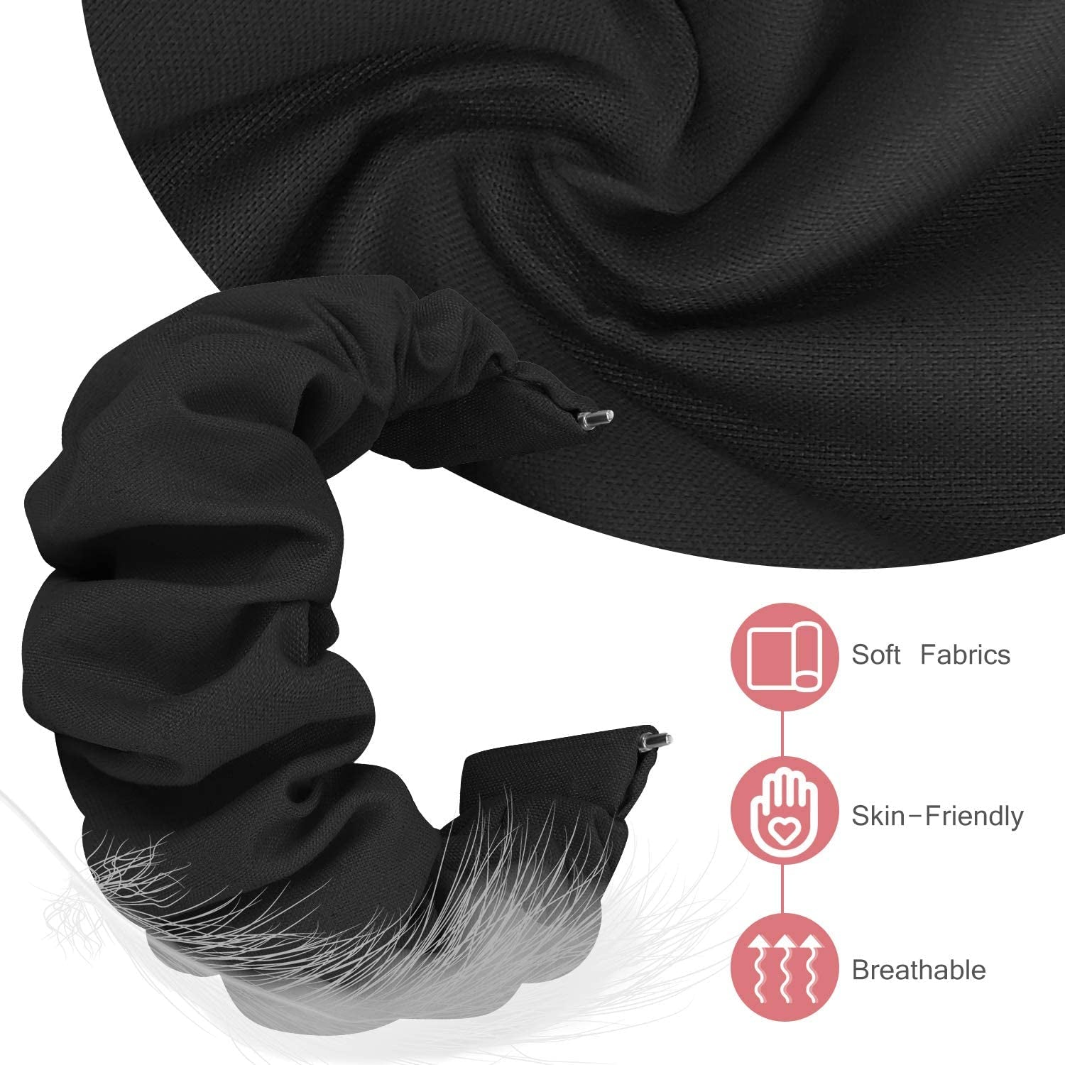 20Mm 22Mm Scrunchies Watch Bands, Cute Elastic Replacement Bands for Women with Quick Release Bar, Fabric Band for Samsung Galaxy Watch 4 5 Pro Galaxy Active, Active 2 40Mm 44Mm Watch Smartwatch Bla-S  ZSMJ   