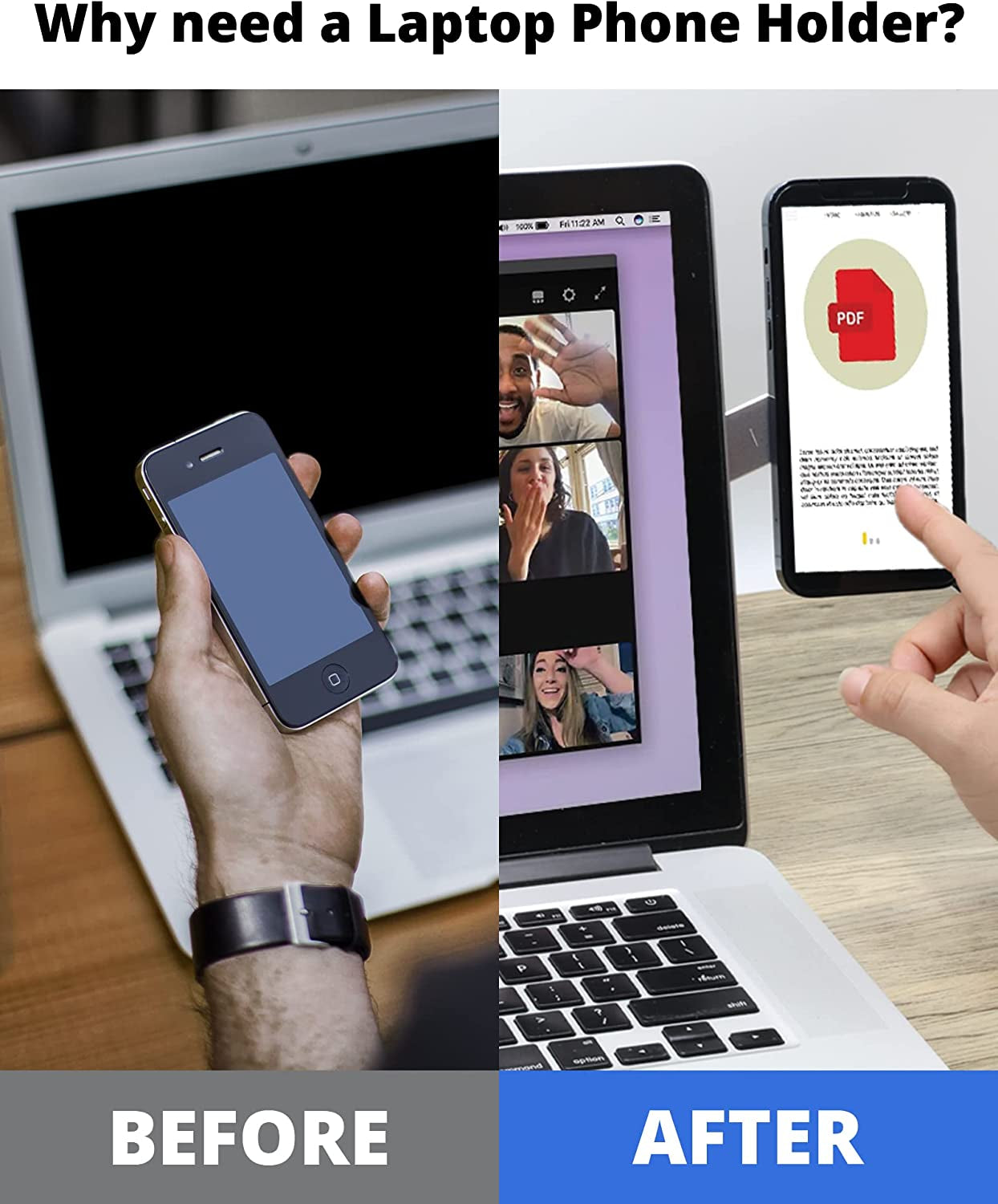 Mili Magnetic Laptop Phone Holder, Adjustable Monitor Side Mount Phone Holder, Screen Extension Bracket for Imac/Macbook, Compatible with Magsafe for Iphone 12/13/14 Max/Pro/Mini (Silver)  MiLi   