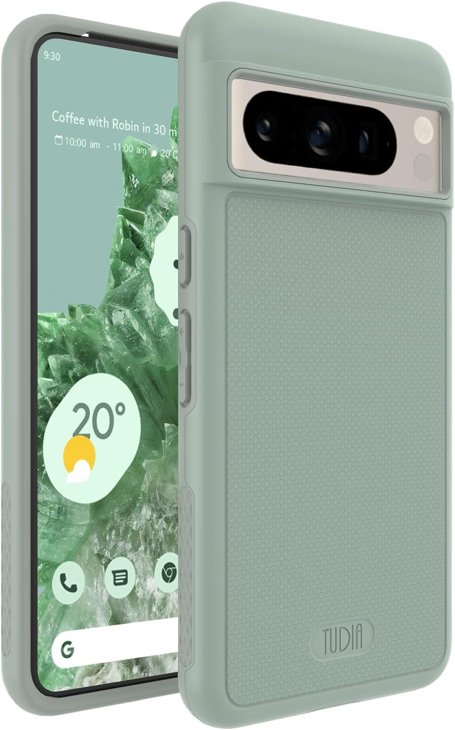 TUDIA Mergegrip Designed for Google Pixel 8 Pro Case 2023, [Magsafe Compatible] Military Grade Slim Dual Layer Heavy Duty Raised Edge Protection Non-Slip Protective Phone Case Cover - Green Lily  TUDIA Green Lily Basic 