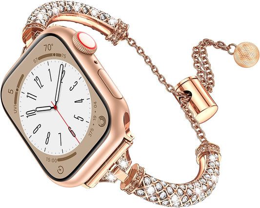 LETOID Bling Band Compatible with Apple Watch – 38Mm 40Mm 41Mm 42Mm 44Mm 45Mm 49Mm Women Fancy Slim Metal Bracelet Strap with Rhinestone for Iwatch Series 8 7 SE 6 5 4 3 2 1  LETOID   