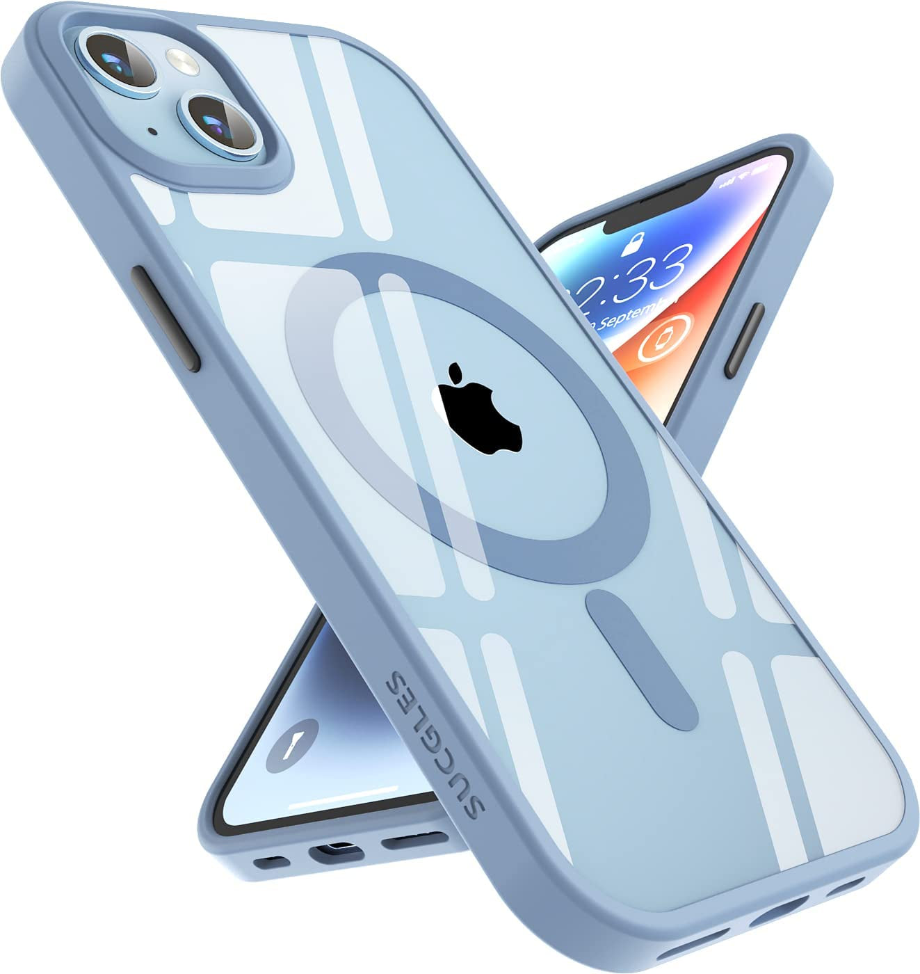 SUCGLES Strong Magnetic for Iphone 14 Pro Case with Magsafe, [Non-Yellowing] [Military Grade Protection] Slim Thin Mag Safe Magnet Bumper Phone Cover for (Apple 14Pro, Clear-Navy Blue)  Gotrays Gavin LLC Clear-sierra blue iPhone 14 Case 