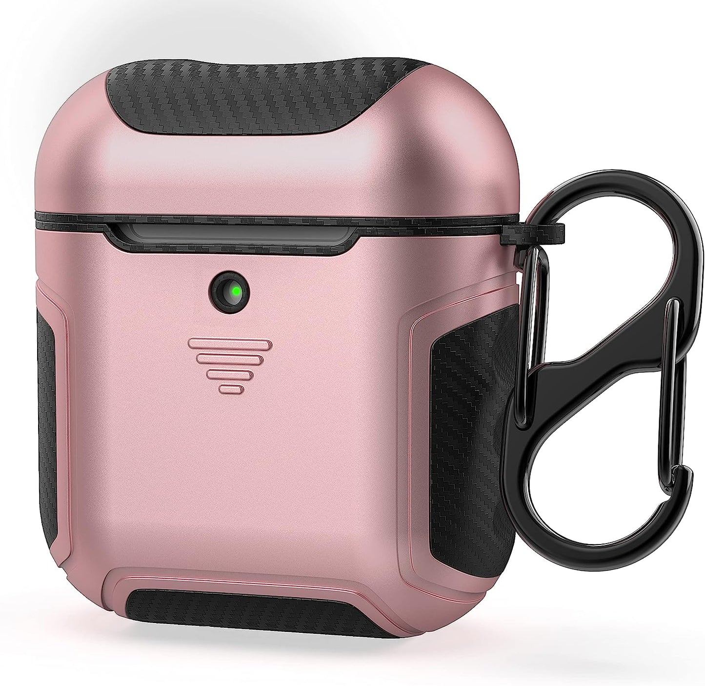 Designed for Airpods Cover Case,Oretech Designed for Airpods 1&Airpods 2 Cover Heavy Duty Hybrid 2 in 1 Protective Hard PC Soft TPU Carbon Fiber Case with Carabiner for Airpods 1&2 Cover- Aqua Blue  ORETECH for Airpods 1/Airpods 2-Rosegold  