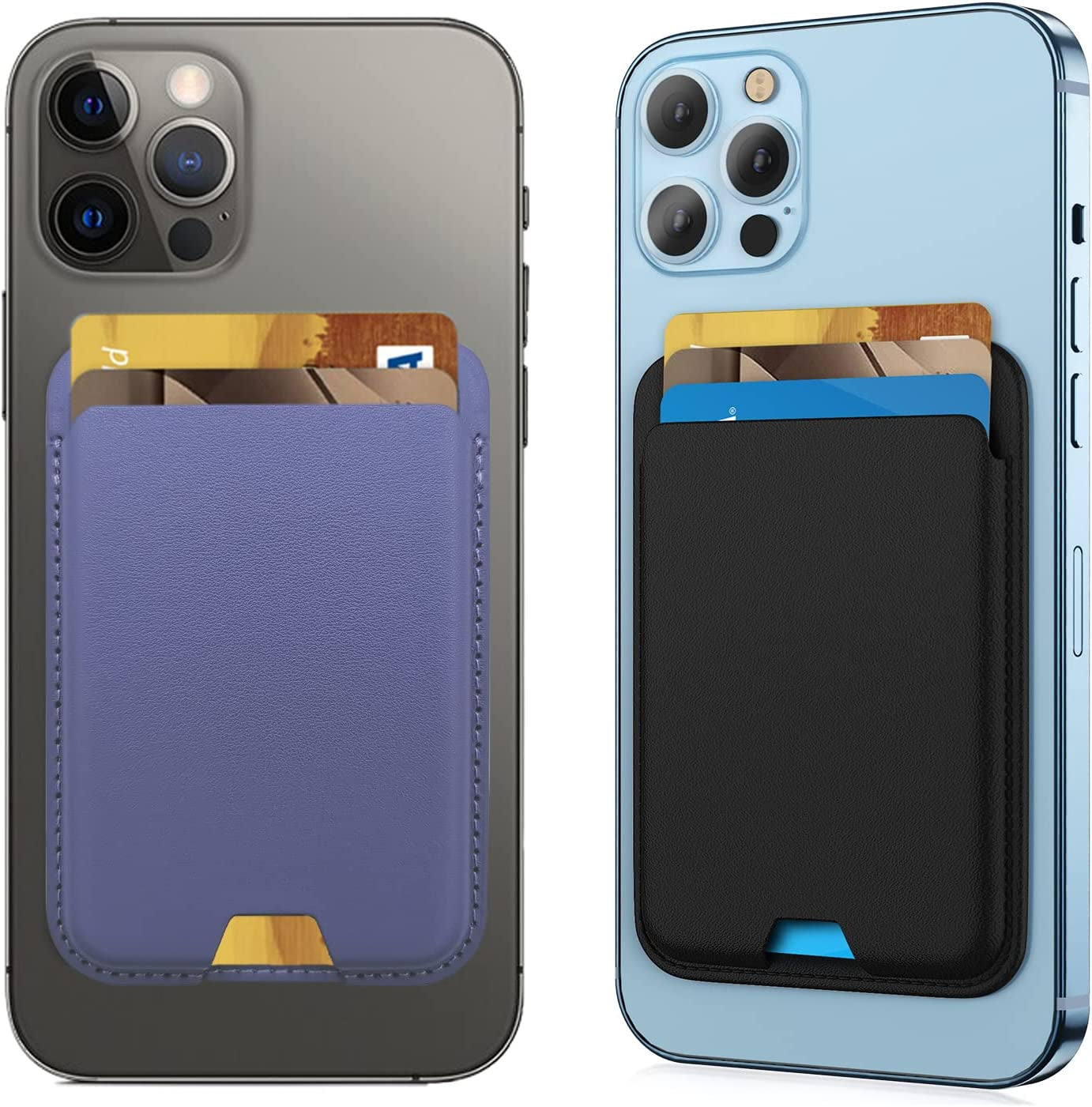 [2 Pack] Magnetic Wallet Card Holder Compatible with Apple Magsafe Wallet for Iphone 14 Pro Max/14 Pro/14/14 Plus, Mag Safe Wallet for Iphone 13 Pro Max/13 Pro/13/13 Mini/Iphone 12 Series,Midnightblue  iLodn Black and Purple  