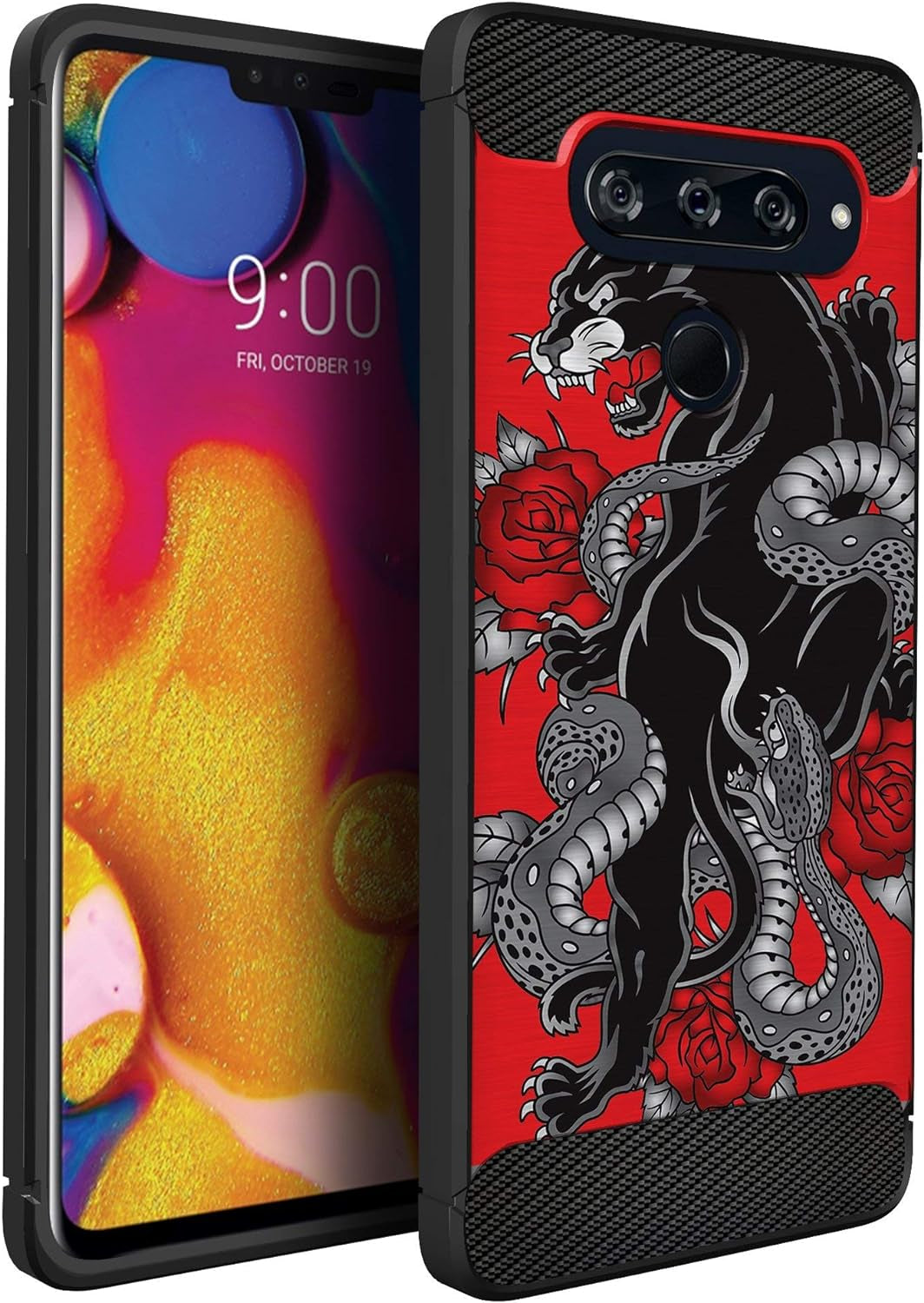 Casesondeck Case Compatible with [LG V40 Thinq] Pictorial Patterned TPU Design Case Flexible Slim and Elegant (Astronaut)  CasesonDeck Red Panther  