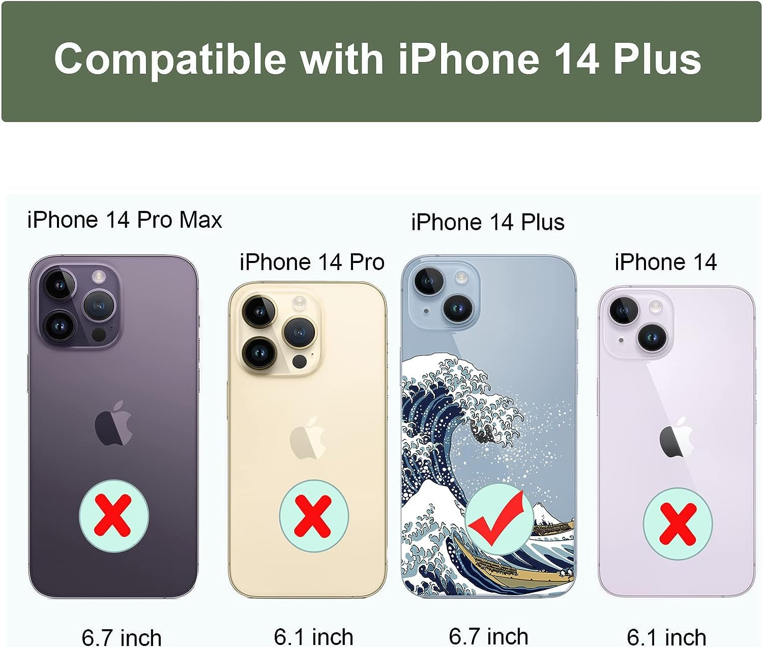 Unov Case Compatible with Iphone 14 plus Case Clear with Design Embossed Pattern Soft TPU Bumper Slim Protective 6.7 Inch (Great Wave)  Unov   