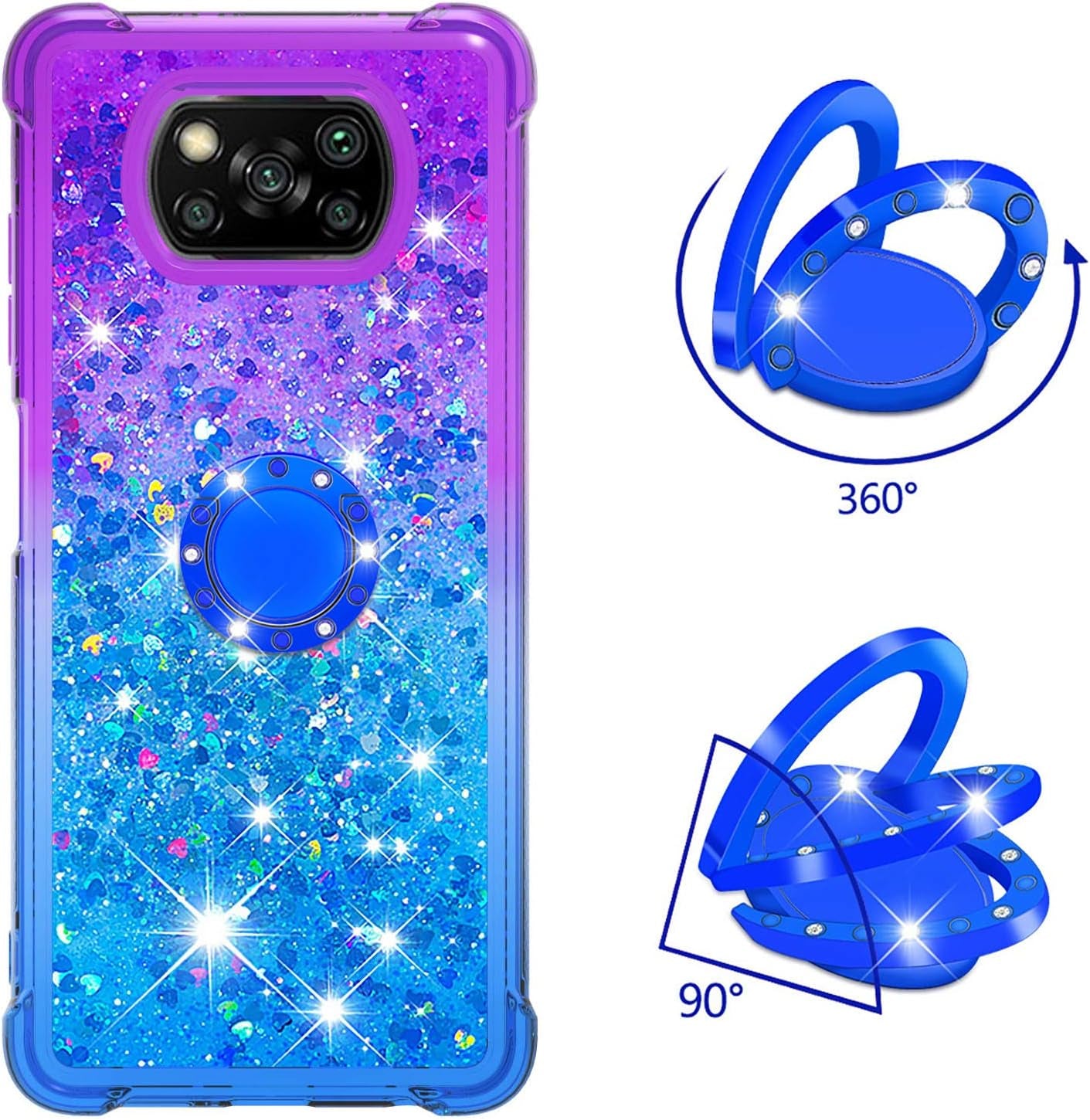Monwutong Phone Case for Xiaomi Poco X3 NFC, Case for Xiaomi Poco X3 Pro, Shiny Bling Quicksand Effect TPU Bumper Case with Four Corners Protection Cover for Xiaomi Poco X3 NFC/X3 Pro, Purple Blue  Monwutong   