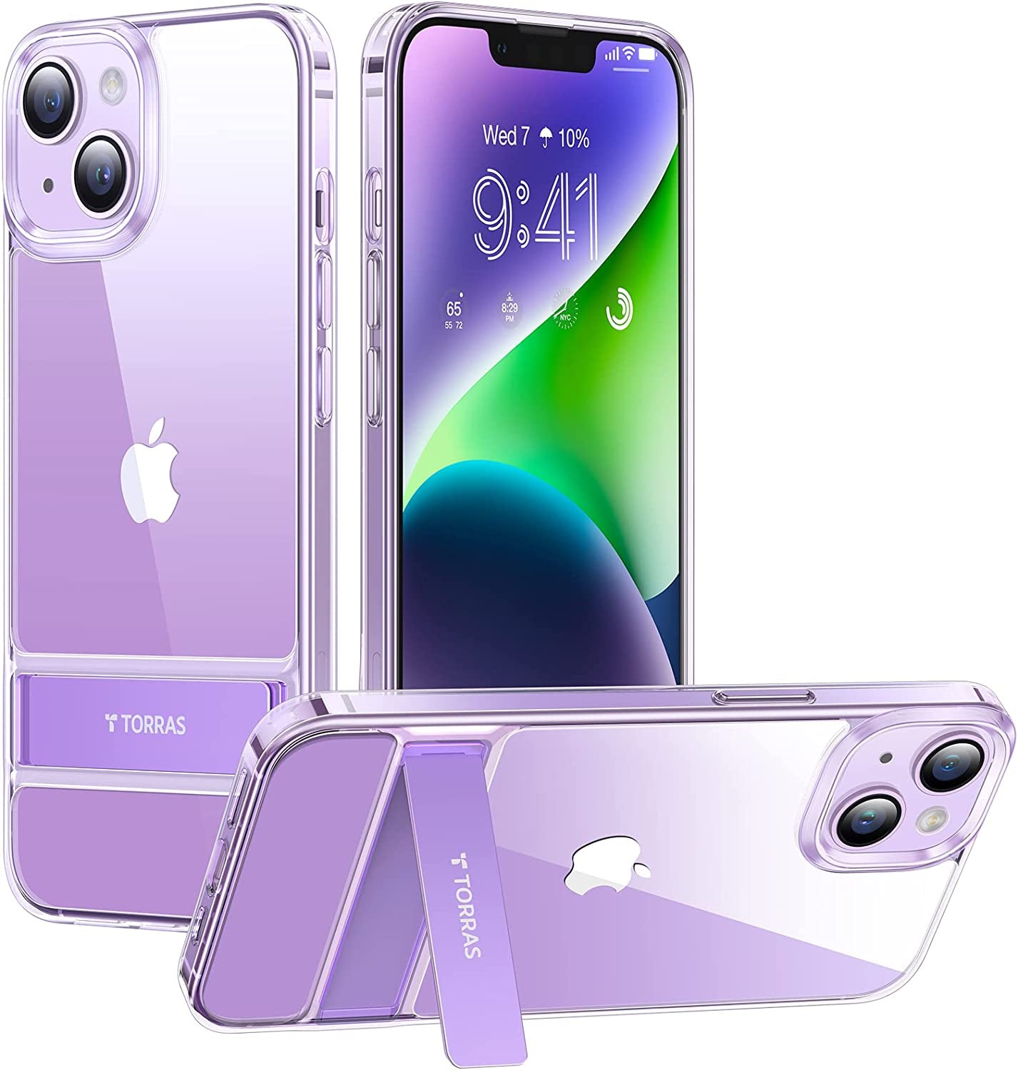 TORRAS Moonclimber Compatible for Iphone 12 Pro Max Case [5X Military Armor-Level Shockproof][Three Stand Ways] Slim Hard Phone Case with Kickstand 6.7’’-Clear  TORRAS Purple iPhone 14 Plus 