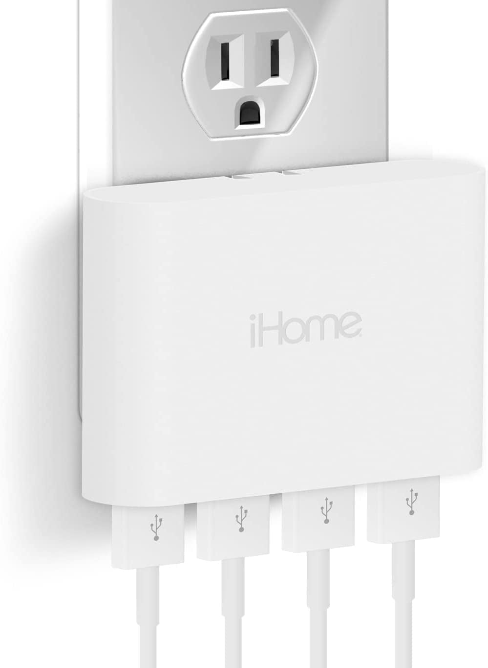 Ihome Slim USB Wall Charger: AC Pro Multiport USB Charger, USB Plug Adapter & Phone Charging Block, 4 USB Plugs for Wall Outlet, Flat 4 Port USB Charger & USB Wall Adapter  iHome by Lifeworks Technology   