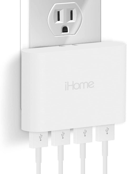 Ihome Slim USB Wall Charger: AC Pro Multiport USB Charger, USB Plug Adapter & Phone Charging Block, 4 USB Plugs for Wall Outlet, Flat 4 Port USB Charger & USB Wall Adapter  iHome by Lifeworks Technology   