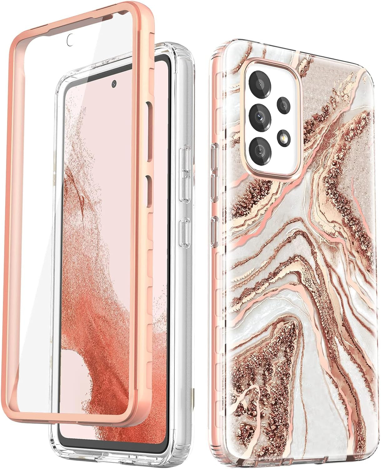 Chvelop Case Compatible with Samsung Galaxy A53 5G (2022 Released), Marble Stylish Slim Soft TPU, Full Body Protective with Built-In Screen Protector, Shockproof Cover for A53, 6.5 In, River/Purple  Chvelop Driftsand/Golden Samsung Galaxy A53 5G 