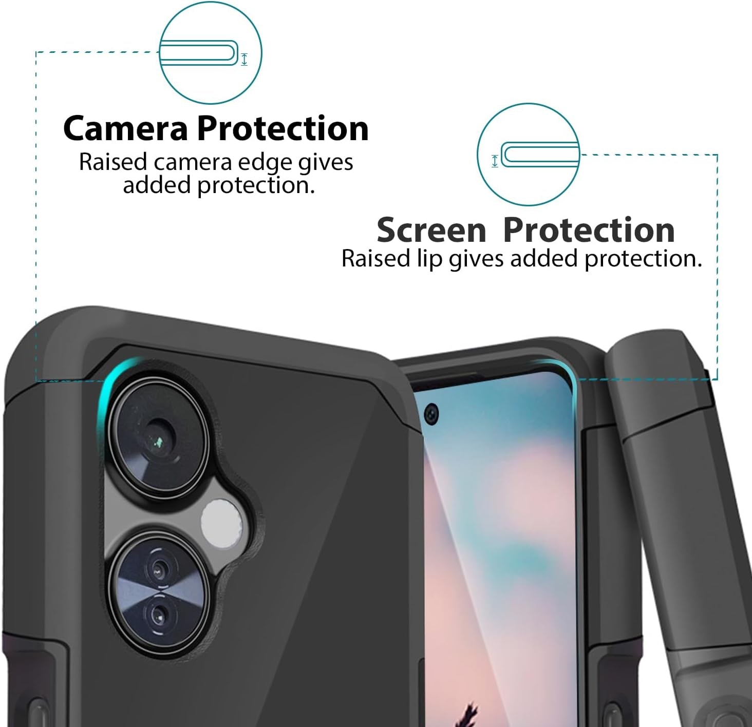 TJS Compatible for Oneplus Nord N30 5G Case, with Tempered Glass Screen Protector Dual Layer Hybrid (Magnetic Mount Friendly) Shockproof Drop Protection Impact Phone Case (Black)  TJS   