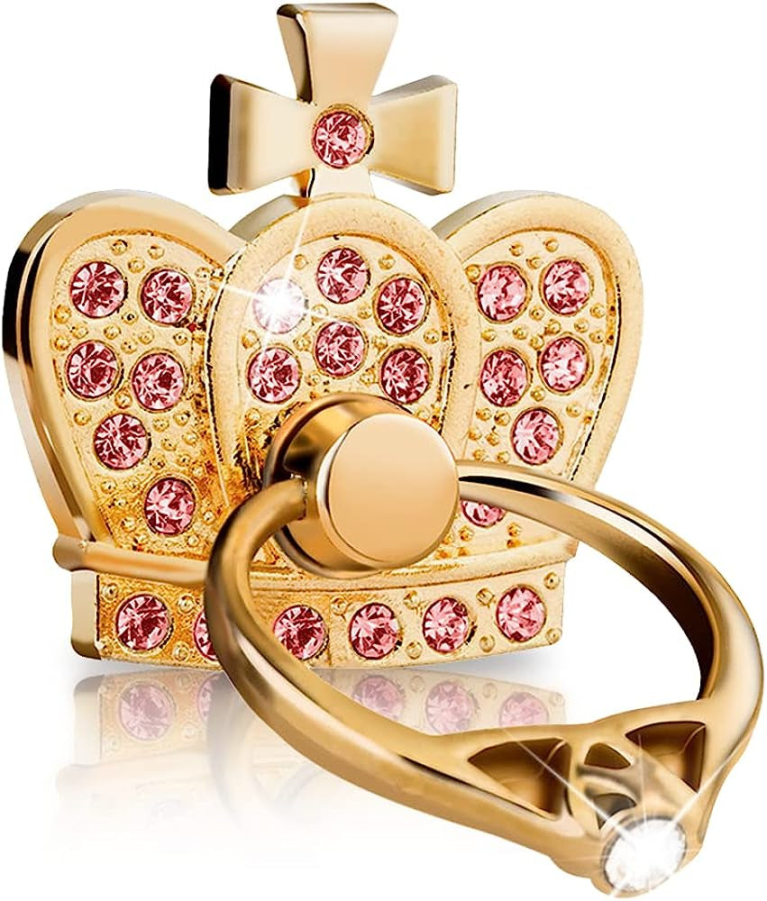 Cell Phone Ring Stand Holder Grip, 360° Cell Phone Ring Holder Stand Finger Kickstand, Cell Phone Ring Grip Holder for Back of Phone, Cell Phone Ring Grip Stand Silver Black Rose Gold  Mheijo Crown Diamond Pink  