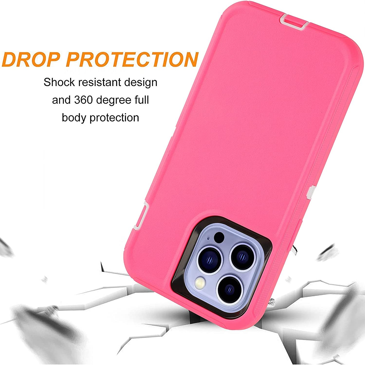 Compatible with Iphone 14 Pro Max Case Heavy Duty Protective Phone Case,Military Grade Full Body Protection Shockproof/Drop Proof Durable Phone Cover for Apple Iphone 14 Pro Max 6.7" Pink/White  droperprote   
