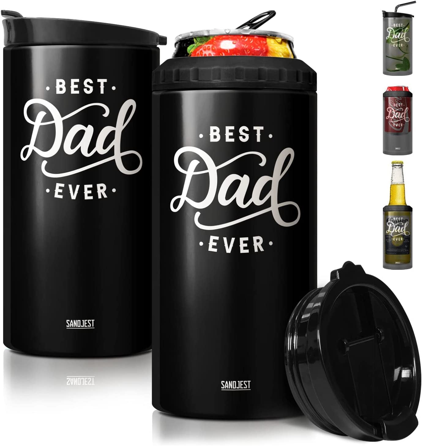 SANDJEST 4-In-1 Best Dad Ever Tumbler Gifts for Dad from Daughter Son - 12Oz Dad Can Cooler Tumblers Travel Mug Cup - Stainless Steel Insulated Cans Coozie Christmas, Birthday, Father'S Day Gift  SANDJEST   