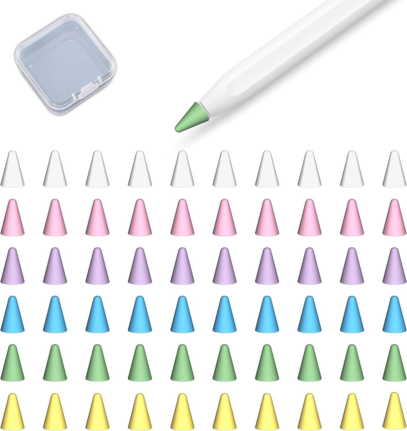Ambervec 60 Pack Tip Cover for Apple Pencil 2Nd Generation and 1St Generation, Comaptible with Apple Pencil Nib, Anti-Slip Slicone Tips Cover, Medium Resistance, Multicolor  AmberVec Inc. 60 Pcs, 6 Colors Medium Resistance, for Using on Nude Screens and Tempered Glasses 