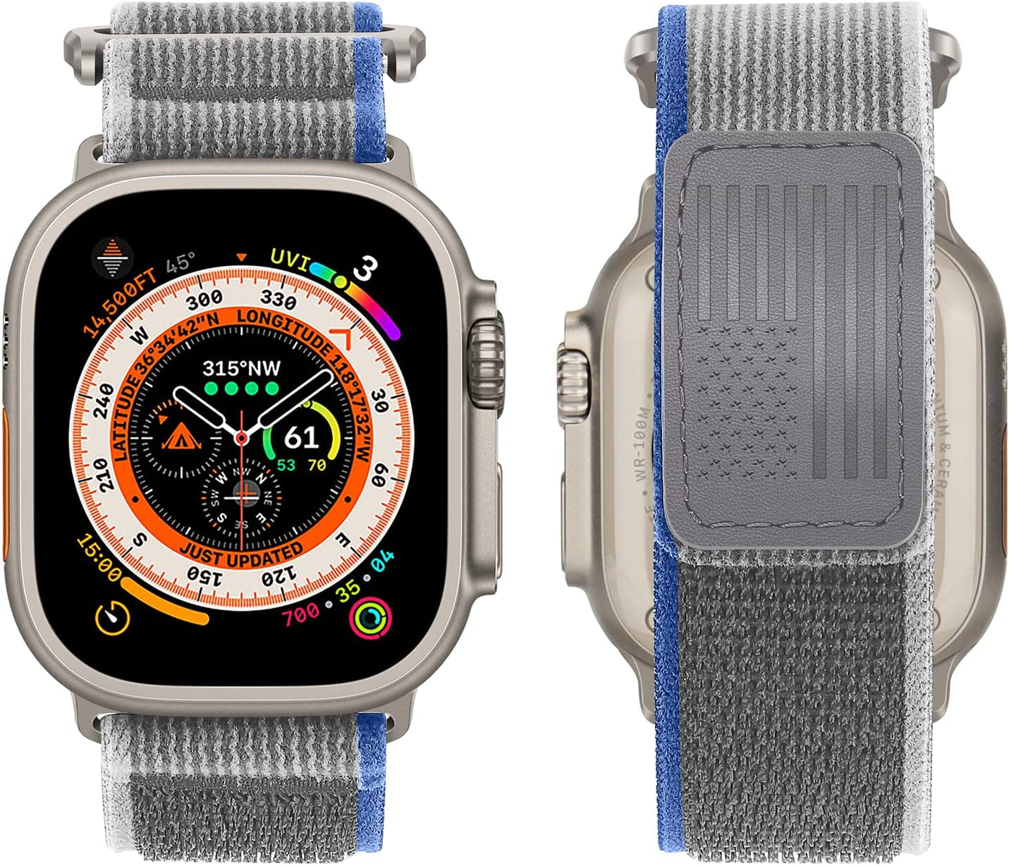 HITZEE Compatible with Apple Watch Band 49Mm 45Mm 44Mm 42Mm, Soft Nylon Braided Velcro Loop Bands Adjustable Sport Strap Designed for Apple Watch Ultra Series 8 7 SE 6 5 4 3 2 1, Blue/Gray, S/M  HITZEE   