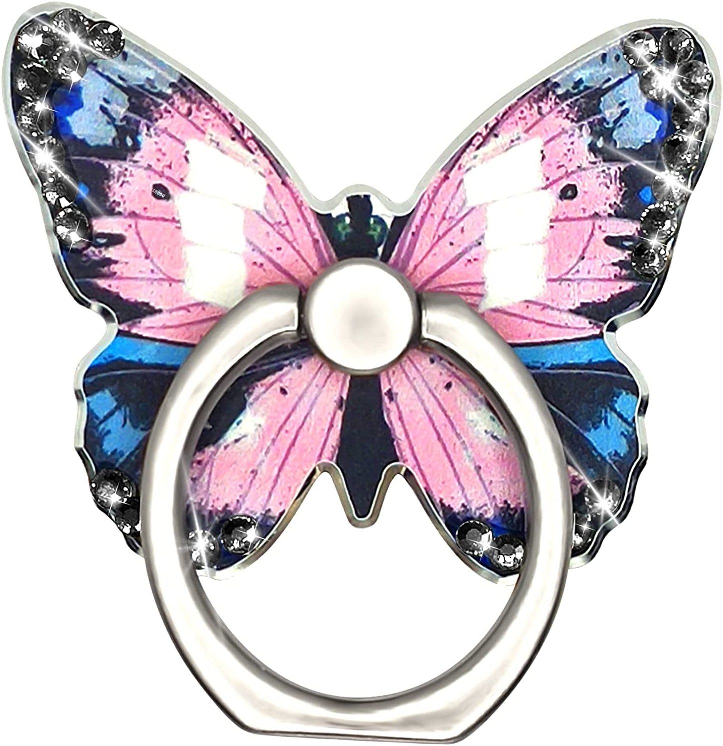 Cavdycidy Bling Metal Cute Butterfly Cell Phone Ring Holder 360°Rotation Finger Stand Kickstand Universal Compatible with All Smartphone(Diamond Deep Blue)  Cavdycidy blue  