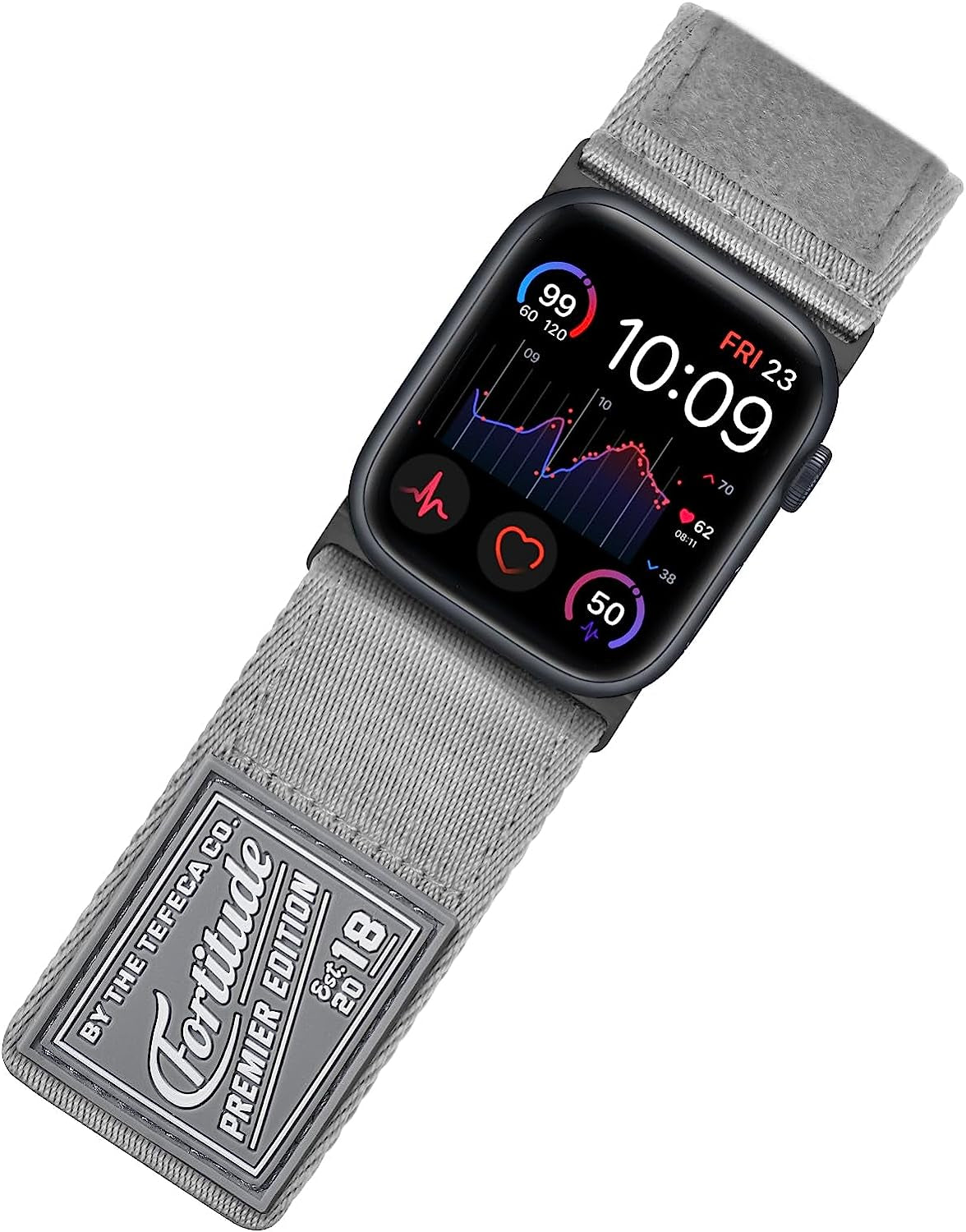 Tefeca Fortitude Series Adjustable Band for Apple Watch/Apple Watch Ultra  Tefeca Ultra Wide Nylon Gray with Black Adapter 49/45/44/42mm 