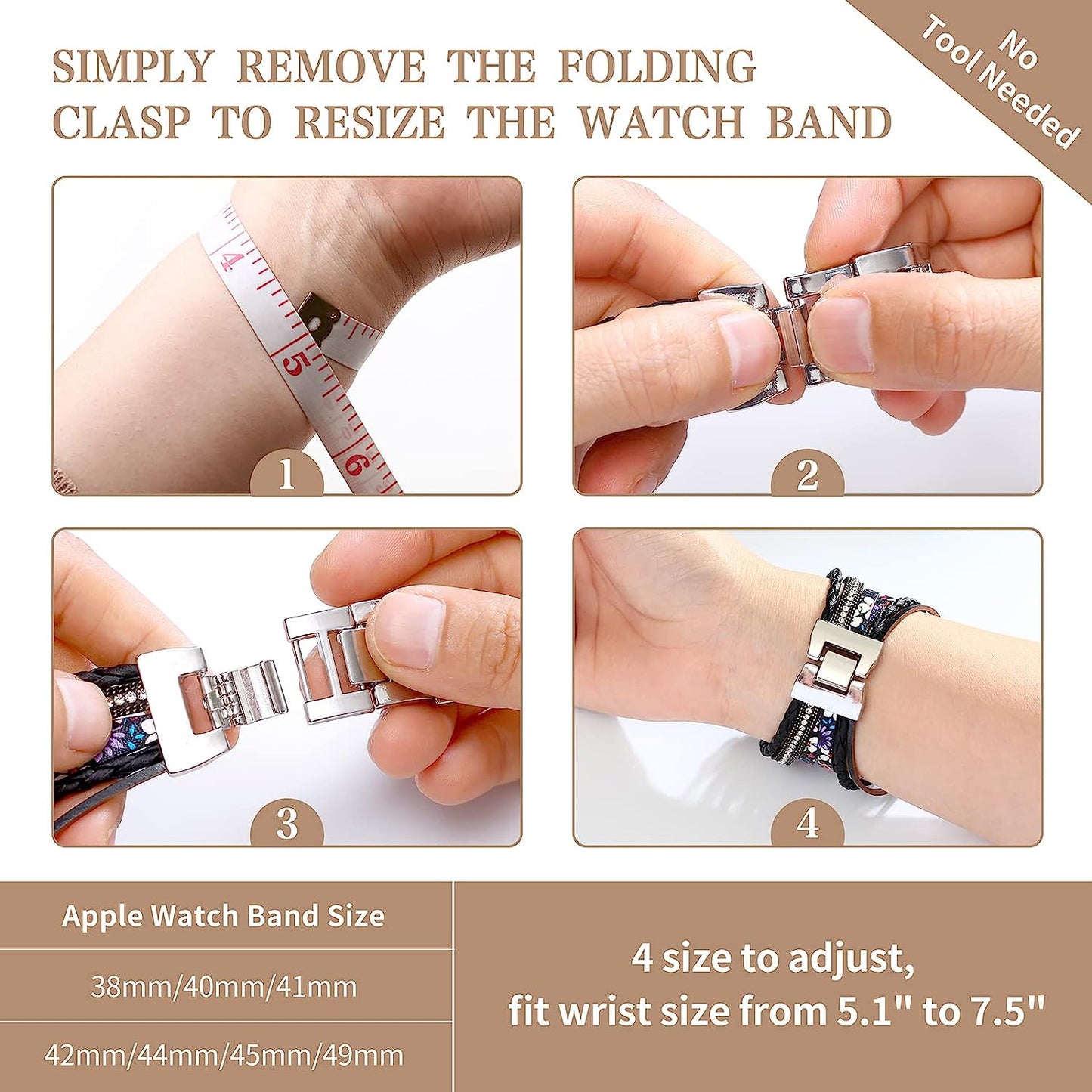 Wingoden Boho Weaving Leather Bands Compatible with Apple Watch Band Bracelets 38Mm 40Mm 41Mm 42Mm 44Mm 45Mm 49Mm for Women - Posh Leather Bracelet Multilayer Wrap Apple Watch Strap for Iwatch Band Series Ultra SE 8 7 6 5 4 3 2 1  Wingoden   