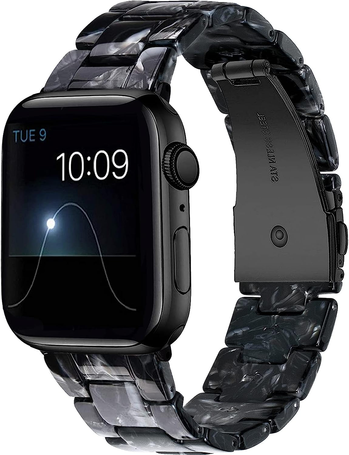 NYENEIL Compatible with Apple Watch Band 38Mm 40Mm 41Mm 42Mm 44Mm 45Mm Ultra 49Mm for Iwatch SE Lightweight Resin Wristband Bracelet Strap Series 8 7 6 5 4 3 2 1 Mens Womens  NYENEIL black+Black Flowers 42MM/44MM/45MM/49MM 