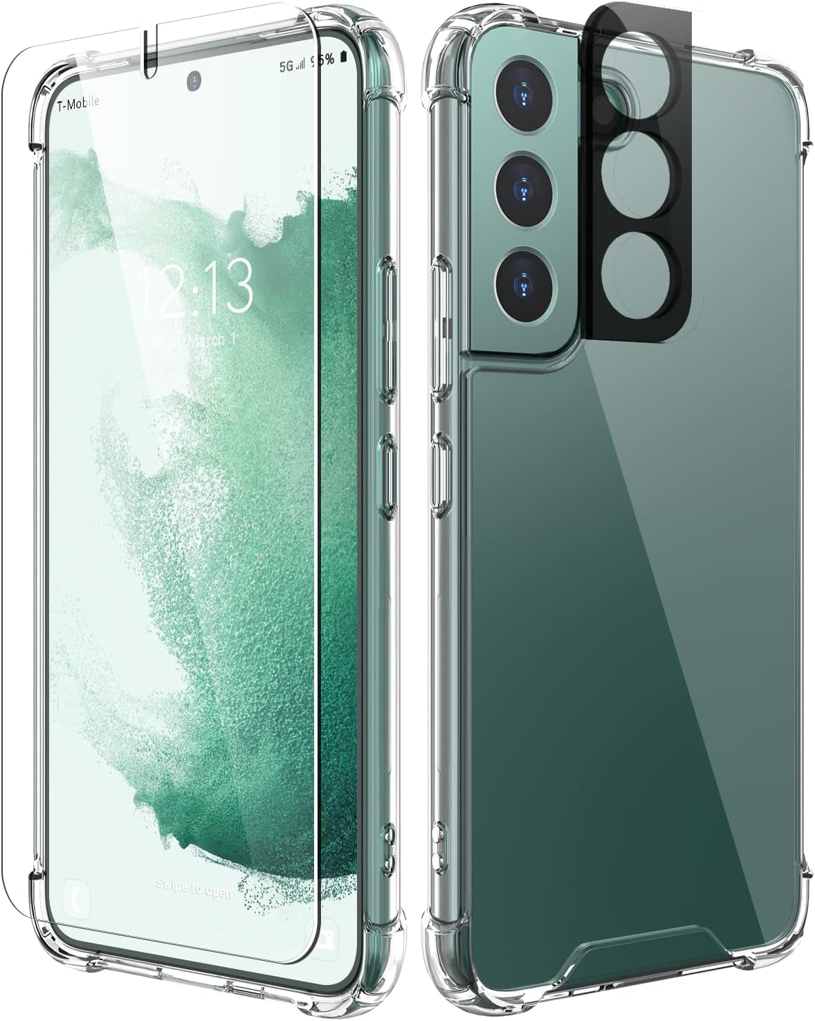 Cutebe Cute Clear Case for Samsung Galaxy S22 6.1 Inch 2022 Released, Shockproof Series Protective Cover with Screen Protector and Camera Lens Protector for Women, Girls  Cutebe S22-Crystal  