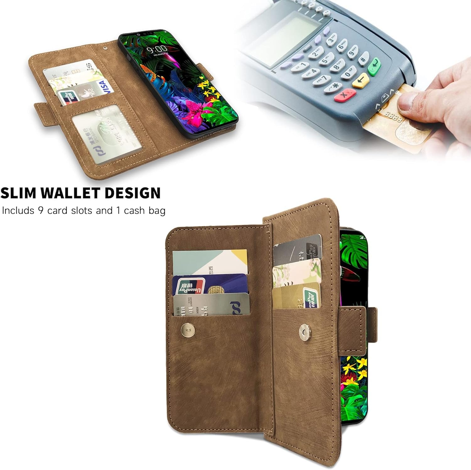 Furiet Compatible with LG G8 Thinq Wallet Case Wrist Strap Lanyard Leather Flip Card Holder Stand Cell Accessories Folio Phone Cover for LGG8 Thin Q G 8 LG8 G8Thinq Lgg8Thinq 8G Women Men Brown  Furiet   