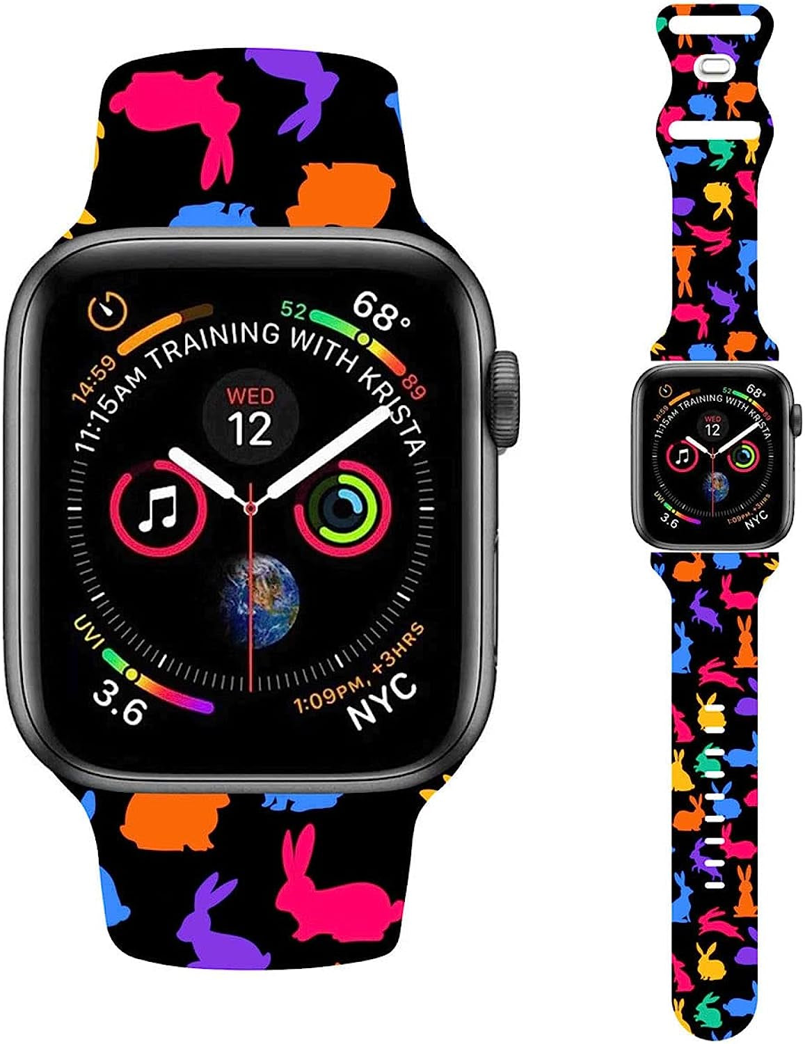 Easter Theme Bunny Rabbit Eggs Pattern Bands Compatible with Apple Watch 38Mm 40Mm 41Mm 42Mm 44Mm 45Mm 49Mm, Soft Silicone Sports Wristband Strap for Iwatch SE & Series 8/7/6/5/4/3/2/1  HYHMXB 03.Color 3 42mm/44mm/45mm M/L 
