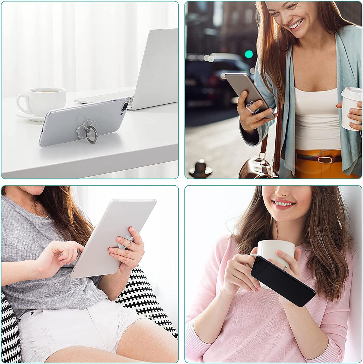 Cobee Finger Kickstand Cell Phone Ring, 2Pcs Flower Shaped Transparent Phone Ring Holders, Bling Phone Ring Holder, 360 Degree Rotation Clear Glitter Finger Mount Cell Phone Finger Holder  Cobee   